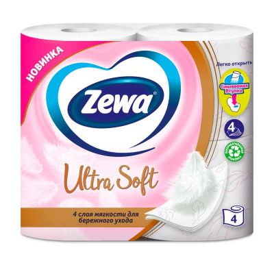 Бумага туалетная Zewa Ultra Soft 4 слоя, 4 рулона