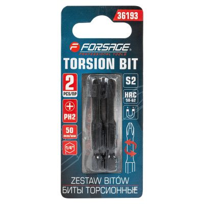 Набор бит торсионных 2 пр. PH2 1/4" 50 мм Forsage F-36193