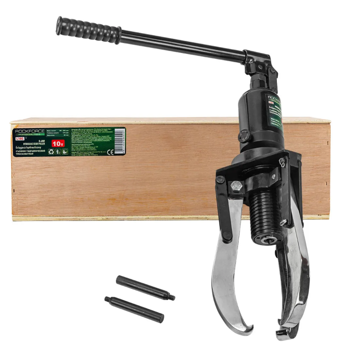 Съемник гидравлический трехзахватный 10 т, Øзахват 50-300 мм, глубина 170 мм, ход штока 60 мм, Øштока 12 мм, Øцилиндра 56 мм RockForce RF-L10S