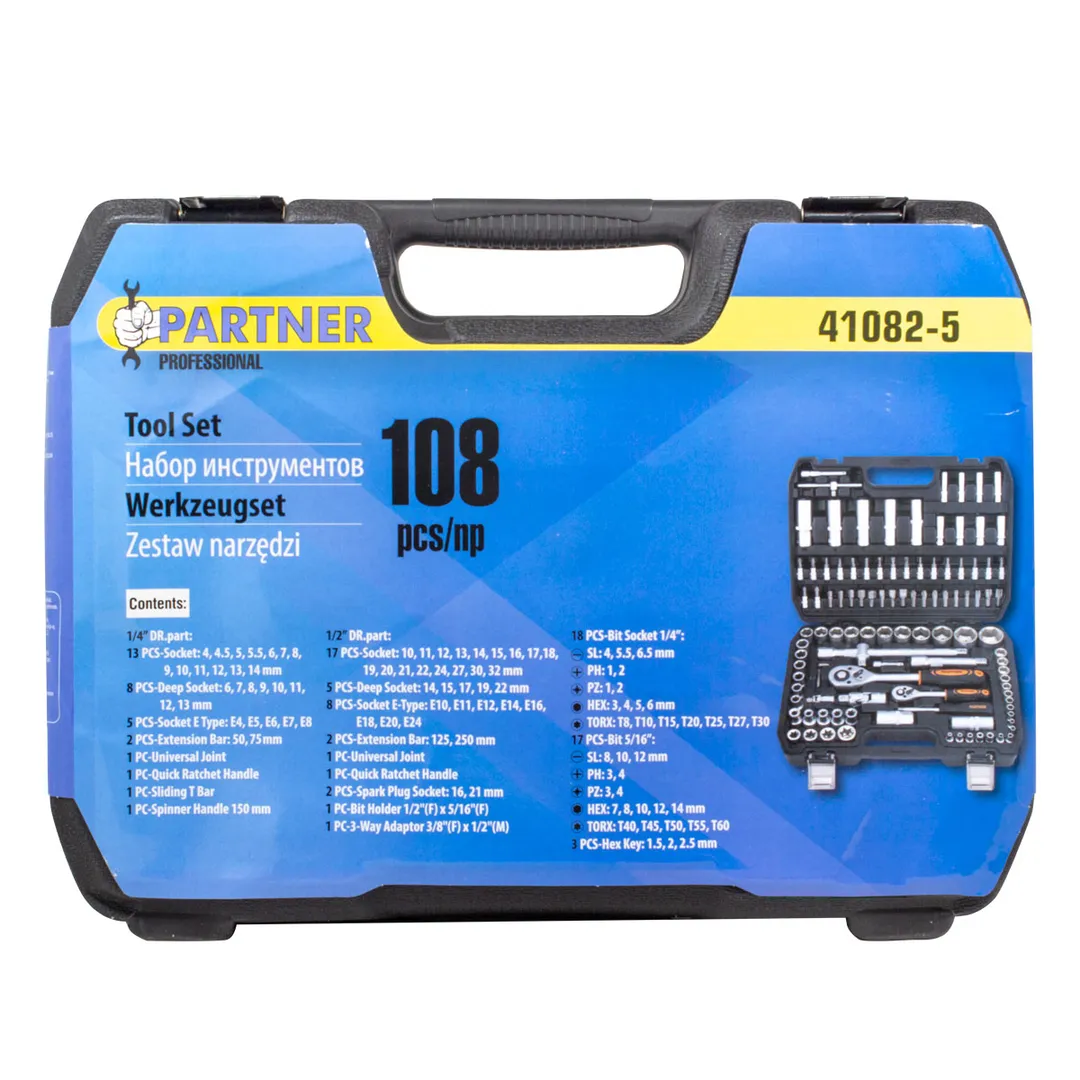 Набор инструмента 108 пр. 1/4''&1/2'' 6-гр. Partner PA-41082-5