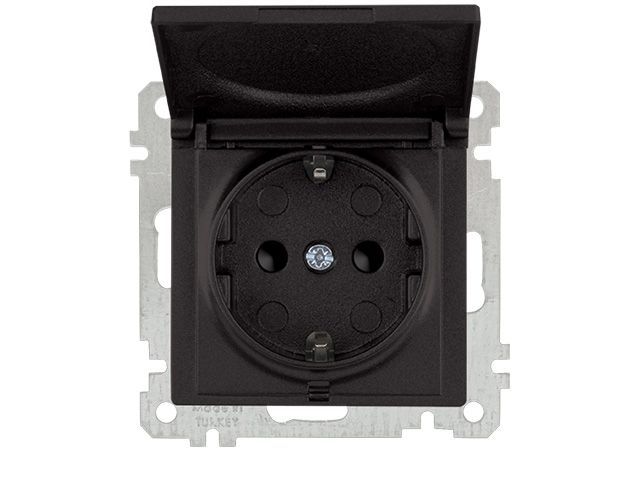 Розетка 1-ая, скрытая, без рамки, с/з, шторки, с крышкой, черная, DARIA, 16 A, 250 V, IP 20, Mutlusan 21006110284