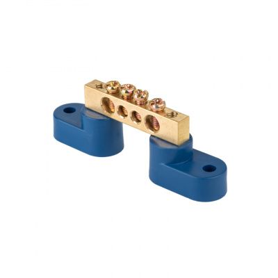 Шина "0" N (8х12мм) 4 отверстия латунь 2 синих угловых изолятора EKF PROxima sn0-125-04-2