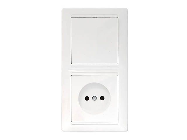 Блок выкл. 1 клав. + розетка (скрытая, б/з) белая, Стиль, Bylectrica В-РЦ-685