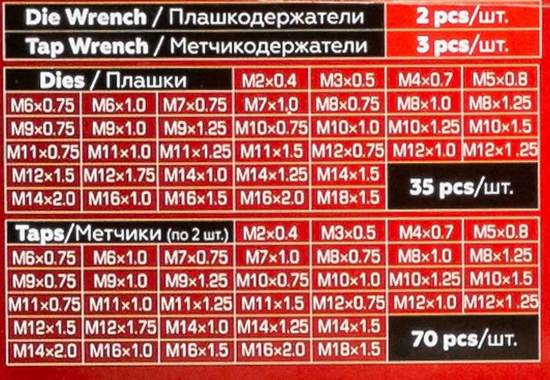 Набор метчиков и плашек 110 пр JBC JBC-B110-1