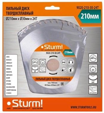 Диск пильный 210×30×2,5 мм, 24 зуба, по дереву, Sturm! 9020-210-30-24T