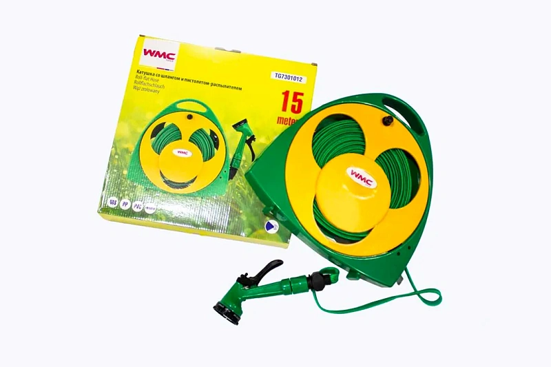 Шланг садовый ПВХ 15 м на катушке в комплекте с пистолетом-распылителем WMC TOOLS WMC-TG7301012