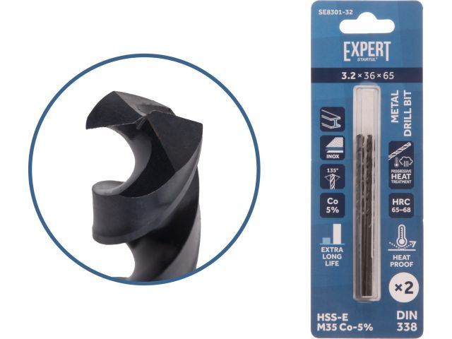 Сверло по металлу ц/х 3.2х36х65 мм HSS-Co, комплект из 2-х шт Black EXPERT STARTUL SE8301-32