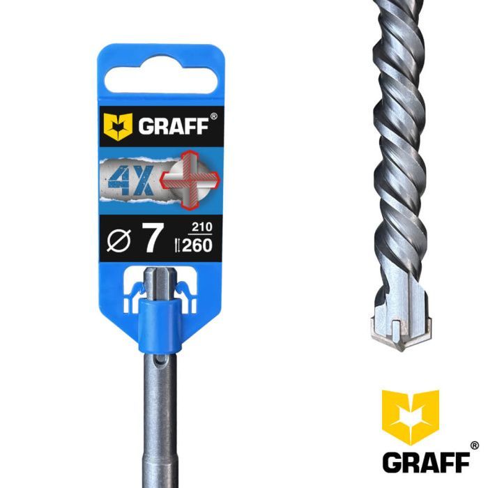 Бур (сверло) по бетону 7 мм длина 210 мм SDS-plus 4-х кромочное GRAFF 6247260