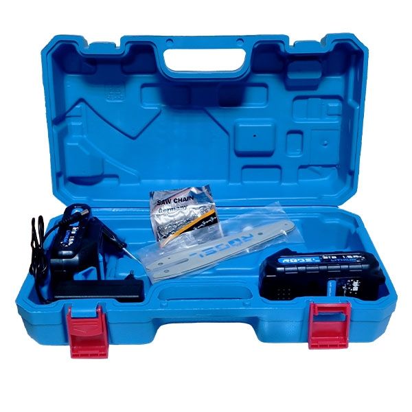 Пила цепная аккумуляторная RÖGEL, 21 В, 2000 мАч, шина 200 мм/8", скорость цепи 6.5 м/с, кейс