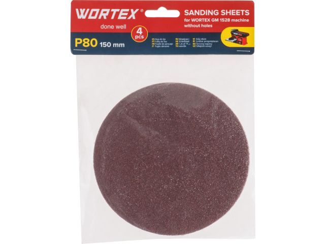 Круг шлифовальный 150мм P80 без отв. 4 шт для станка GM 1528 WORTEX 1325981