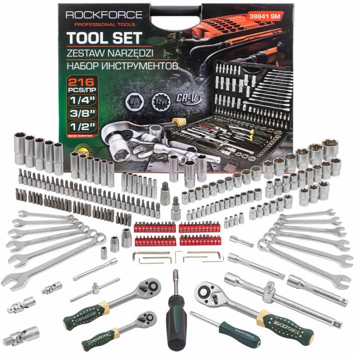 Набор инструментов 216 пр. 1/4''3/8''1/2'', 6-гр RockForce RF-38841 SM