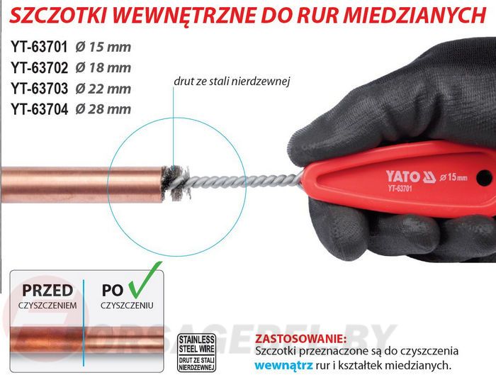 Щетка ручная для внутренней чистки медных труб 22 мм. Yato YT-63703