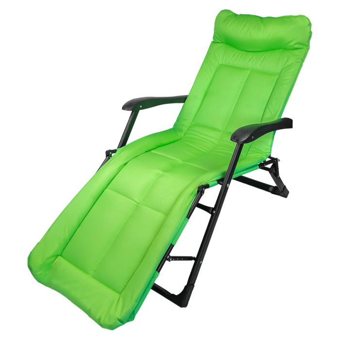 Шезлонг складной с подлокотниками на мягкой основе, светло-зеленый, 1780х670х300 мм, до 200 кг WMC TOOLS WMC-FG-HY-8000LG
