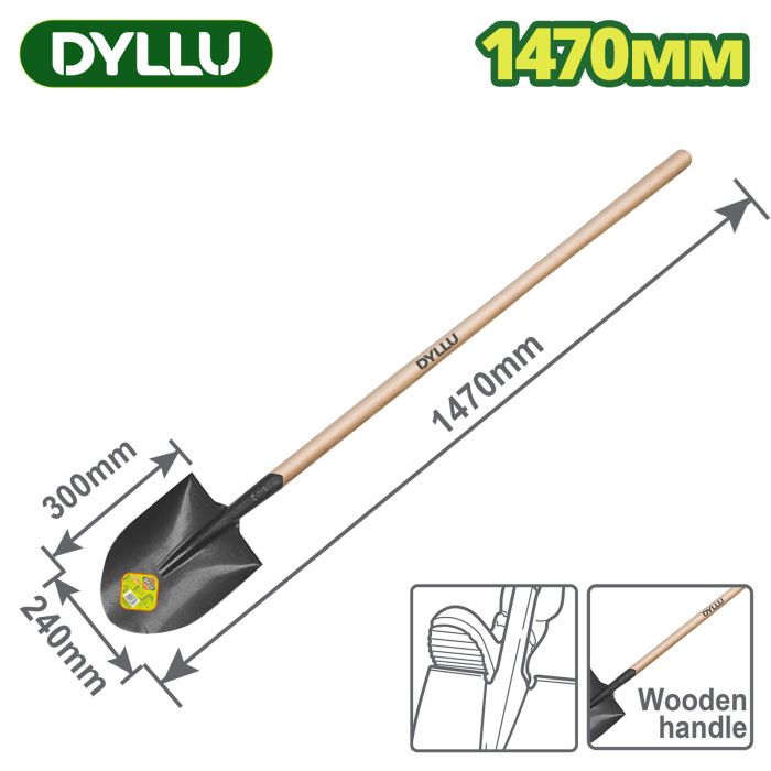 Лопата штыковая стальная с деревянным черенком 1470 мм DYLLU DTSE2327