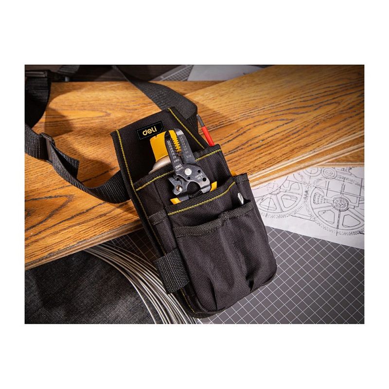 Сумка для инструментов поясная Deli YS EDL430003, 250х120х40 мм, ткань Oxford, черный