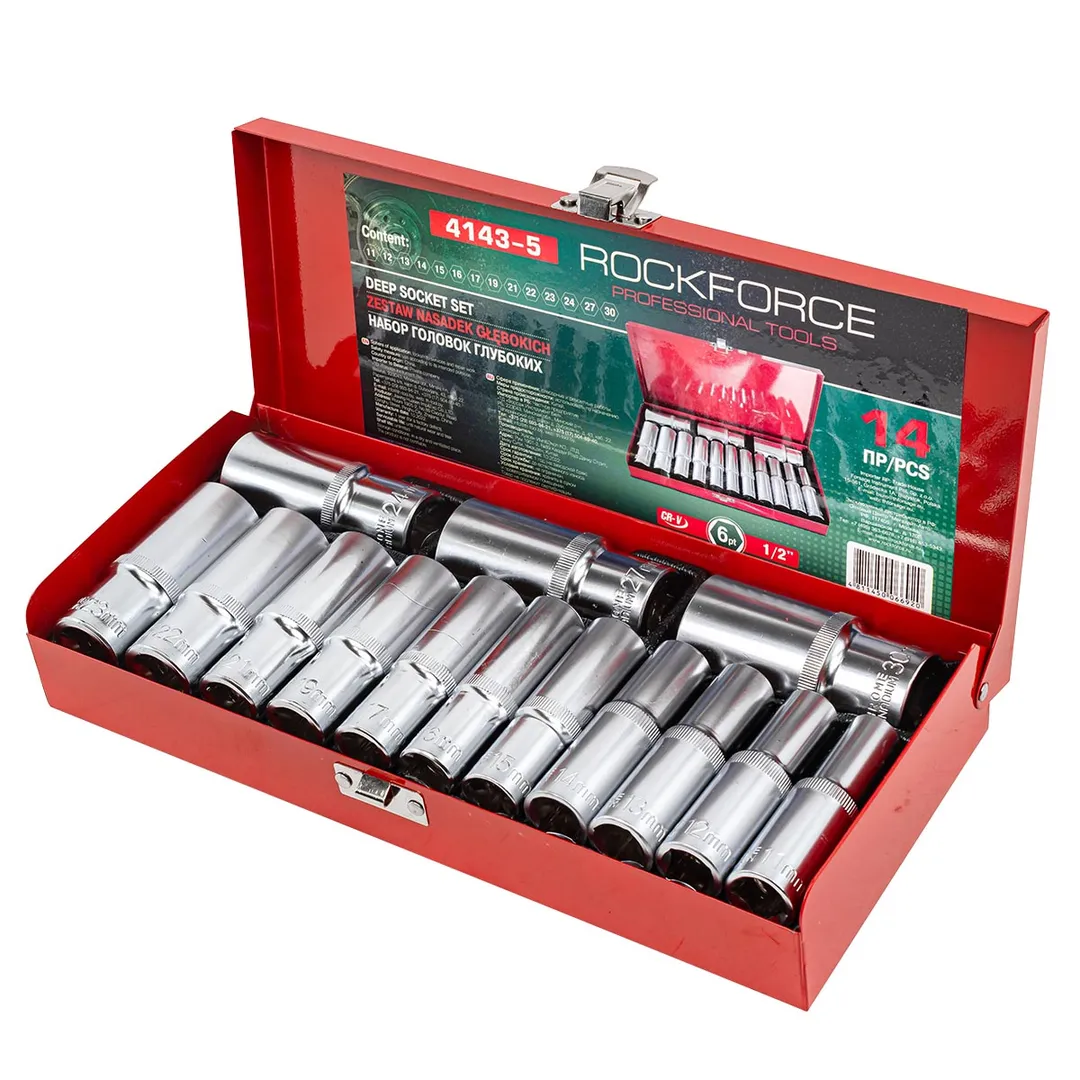 Набор головок глубоких 14 пр. 1/2'' 6-гр. 10-32 мм RockForce RF-4143-5 Black