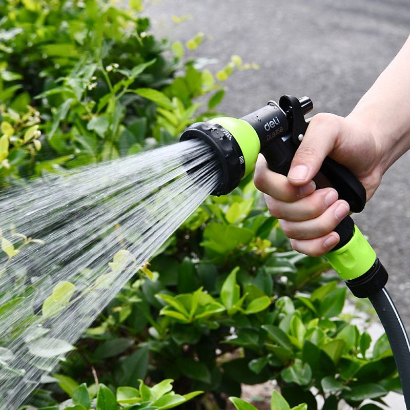 Пистолет-распылитель Deli GS EDL8758, 7 функций, быстросъем, фиксатор курка, черный, зеленый