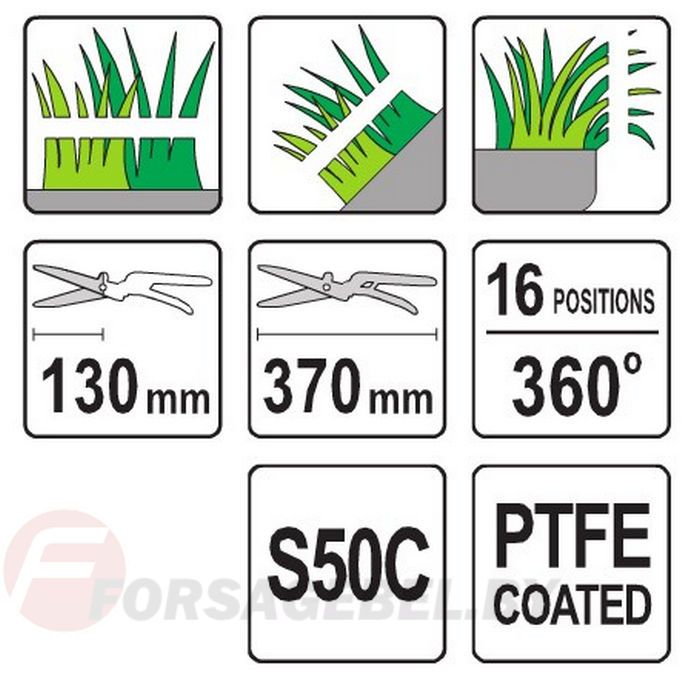 Ножницы для стрижки травы 130х370 мм 16 функц., 360 гр. PTFE Yato YT-8854