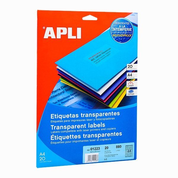 Влагоустойчивые прозрачные этикетки из полиэстера Apli, 210x297 мм, 20 листов, 1 шт, прозрачный