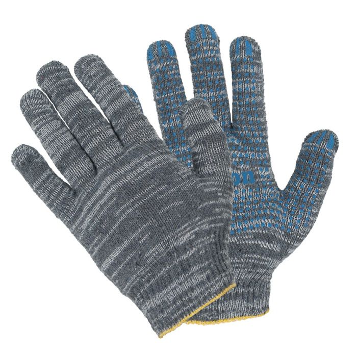 Перчатки трикотажные х/б, с ПВХ покрытием Точка из 6-и нитей, 7,5 кл. вязки, серый