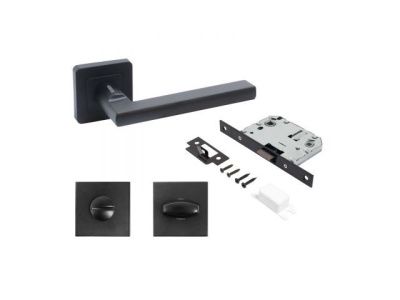 Комплект ручка и защ. с фикс АЛЛЮР АРТ "ВЕНСАН" BL+L7050S BL+BK-S1 BL, 26150/S7050 матовый черный УЗК 15201