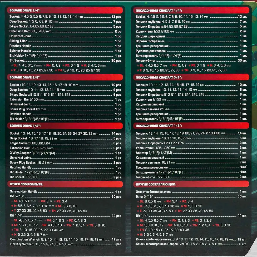 Набор инструментов 216 пр. 1/4''&3/8''&1/2'' 6-гр RockForce RF LIGHT-38841-216