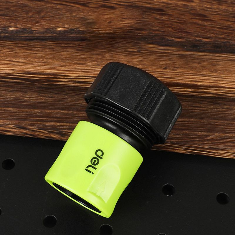 Соединитель-коннектор для шлангов Deli GS EDL8796, 3/4", быстросъемный с аквастопом, черный, зеленый