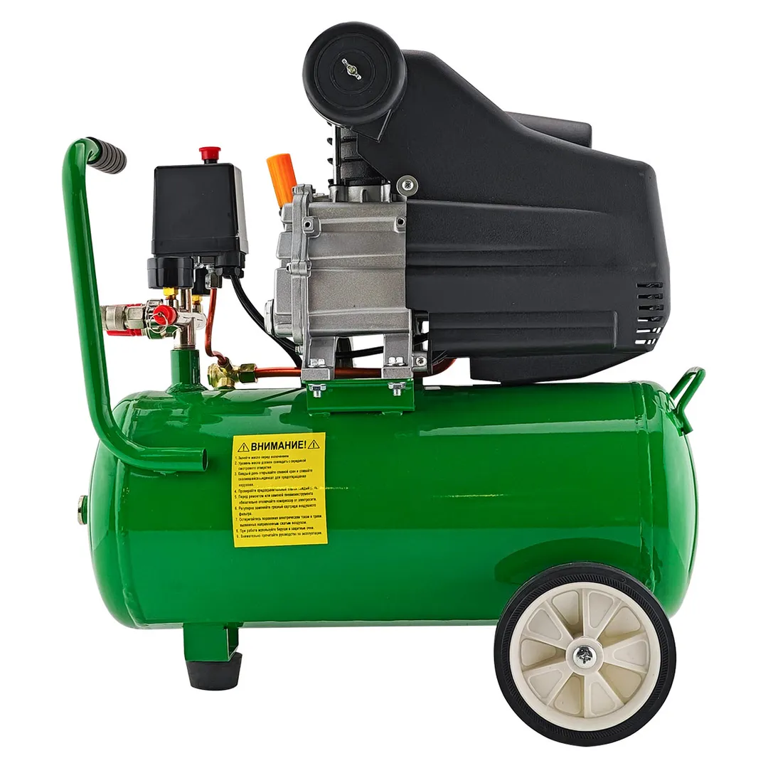 Компрессор поршневой с прямым приводом, 1.5кВт, 8 бар, ресивер 24 л, 198 л/м, 2850 об/мин, 220В, медная обмотка электродвигателя RockForce RF-20/24