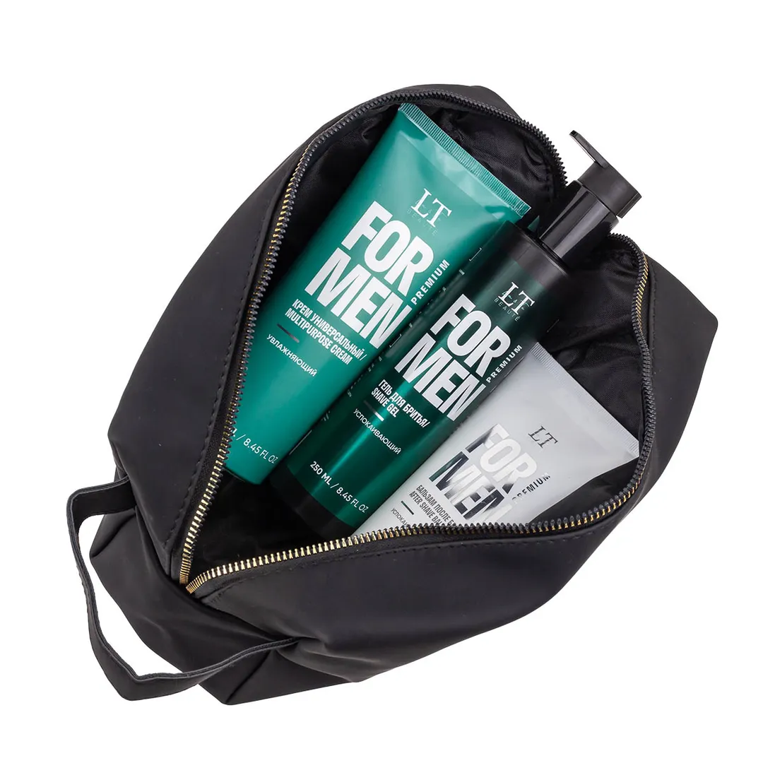 Мужской подарочный набор, гель LT-2364, бальзам LT-2371, крем LT-2388, bag1, черная уп La and Te beaute LTMEN10