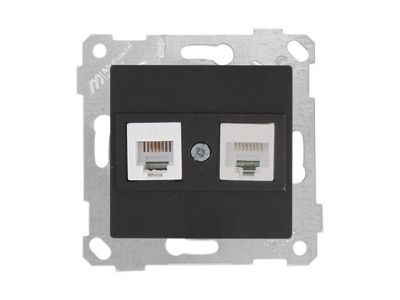 Розетка телефонная + компьютерная, RJ12+Cat5e, скрытая, без рамки, черная, RITA, Mutlusan 22001390184