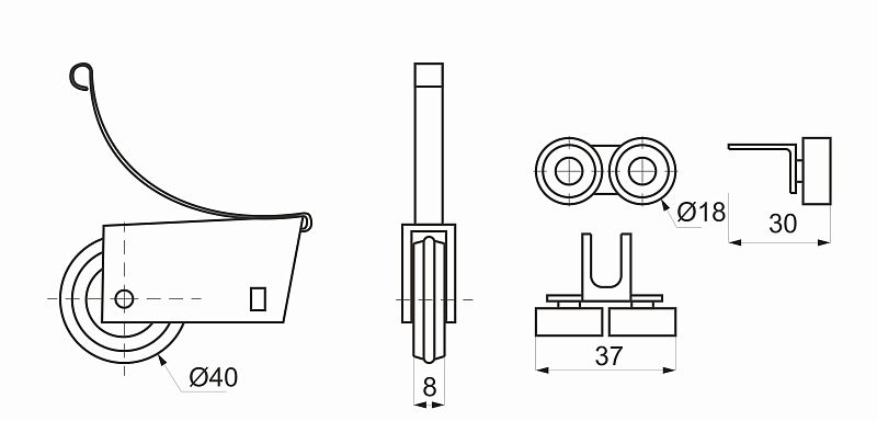 Комплект роликов SENATOR закрытый для 1 раздвижной двери 50 кг AKS LIGHT 24119