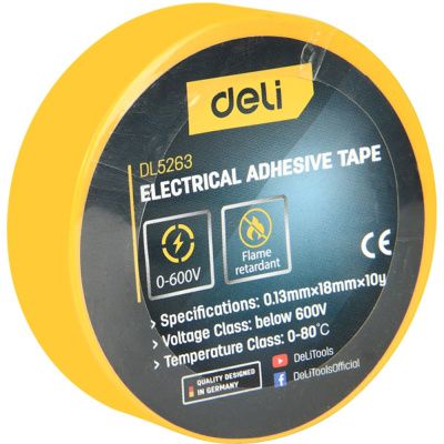 Изолента ПВХ "Deli",130 мкм, желтый