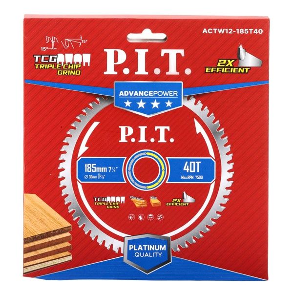 Диск пильный по дереву ADVANCE 185x30x2.0 мм, 40T Carbide, зуб TCG 15° PIT ACTW12-185T40