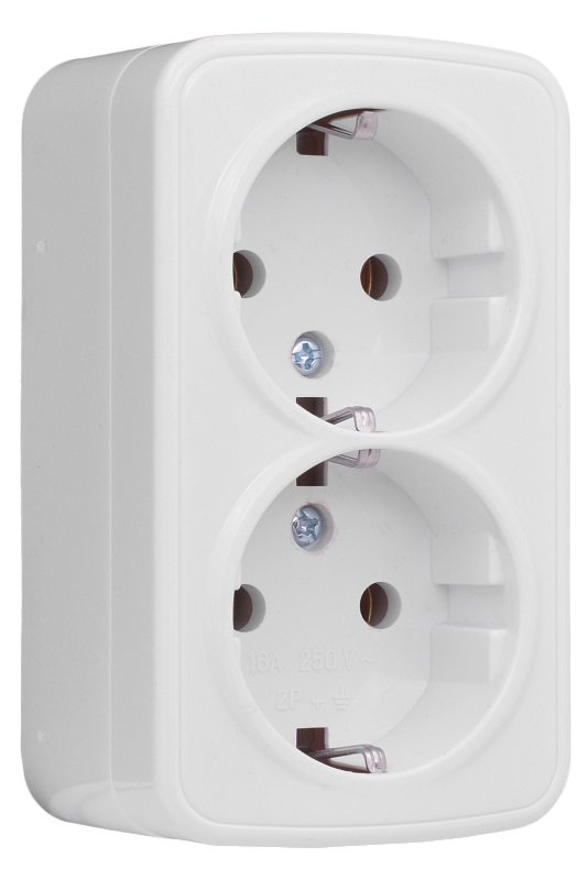 Минск Розетка 2-местная ОП 16А с заземлением белая EKF Basic EGR16-128-10