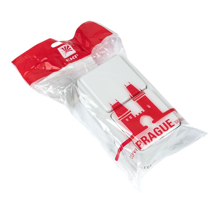 Блок розетка-выключатель 1-кл, 16А с/з с крышкой IP44 белая Прага EKF PROxima EKRV16-050-10-440