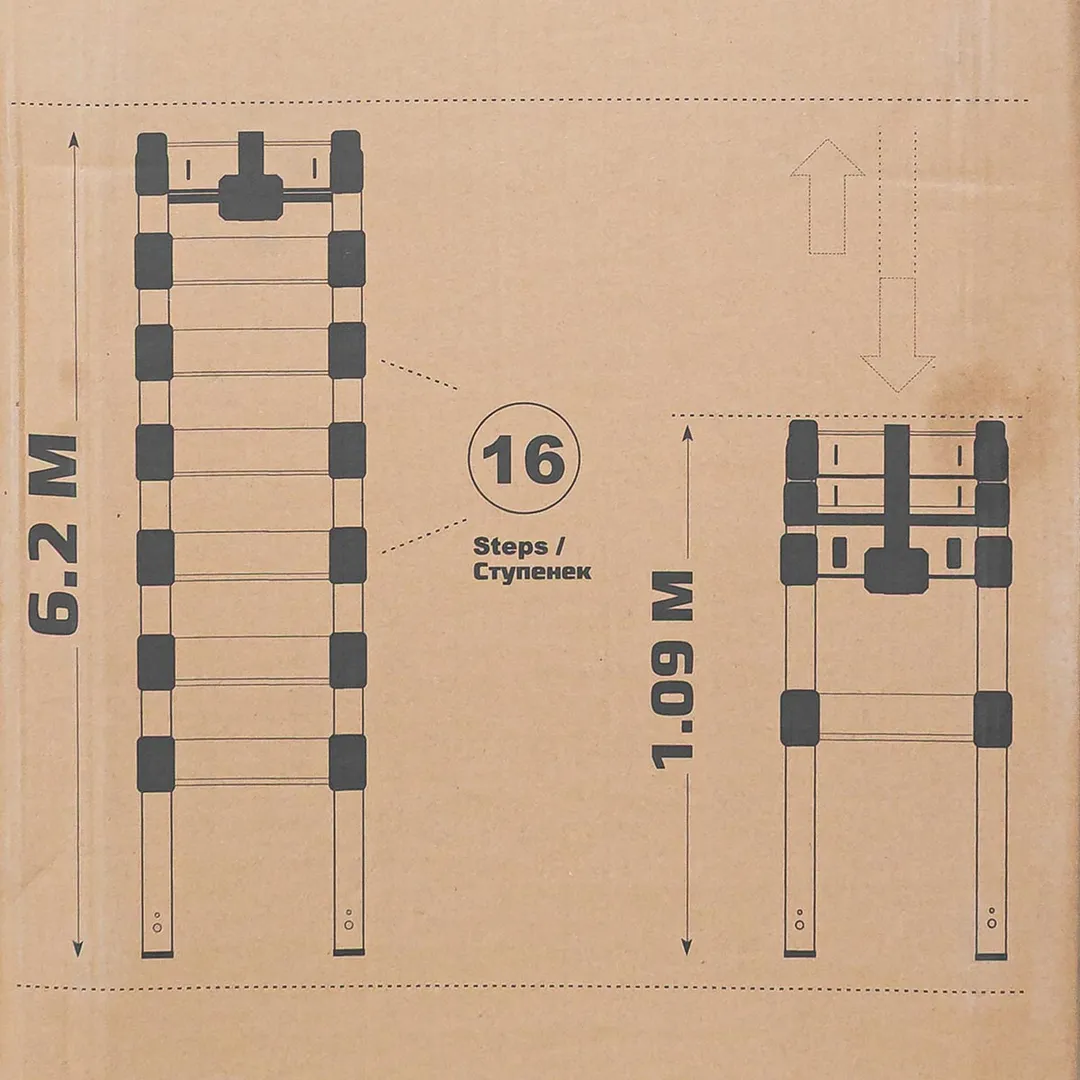 Лестница телескопическая алюм. бытовая 6.2 м, 16 ступ. ISMA ISMA-UP620