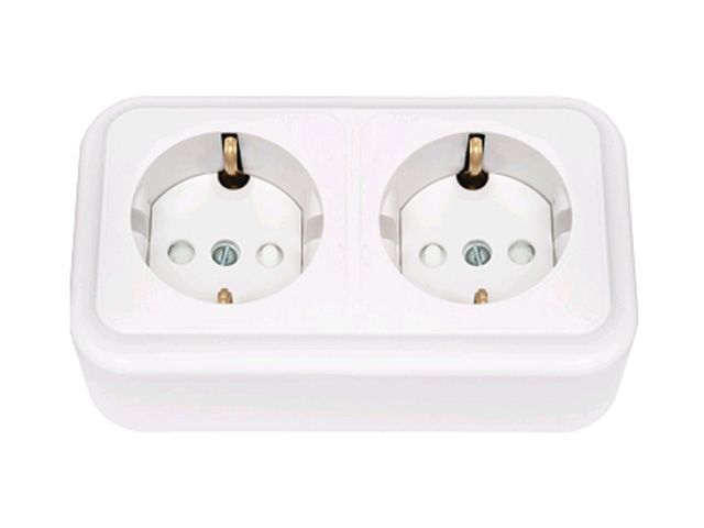 Розетка 2-ая (открытая, с/з, со шторками) белая, Пралеска, Bylectrica РА16-274