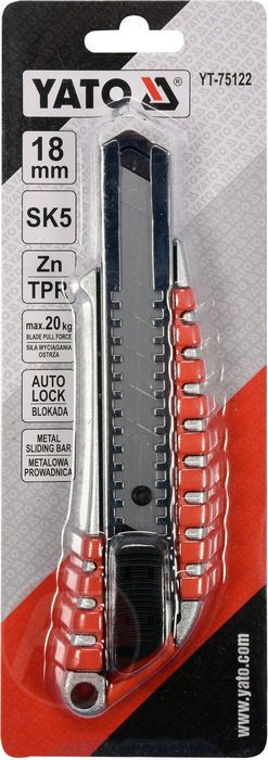 Нож с выдвижным лезвием 18 мм. SK5, Zn TPR Yato YT-75122
