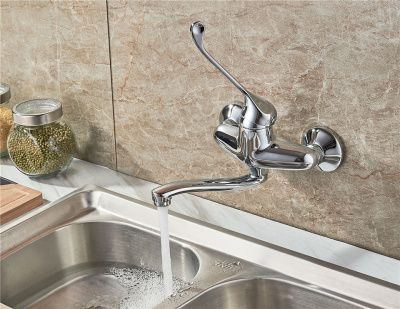 Смеситель для кухни "медик" настенный локтевой, латунь, хром Ledeme L4679