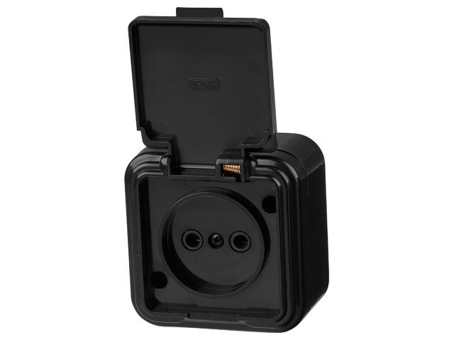 Розетка 1-ая, открытая, б/з, брызг. защ., черная, Стандарт, RA16-201-Ч, Юпитер JP7412-07