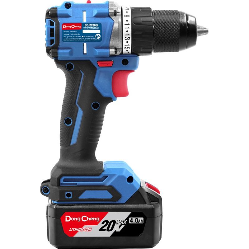 Аккумуляторная дрель-шуруповерт DongCheng DCJZ2060i (TYPE EM), 20 В, 60 Нм, 2 АКБ, 4 Ач, З/У 2 А