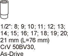 Набор торцевых головок 1/2'' в ложементе 14 пр. Yato YT-5539