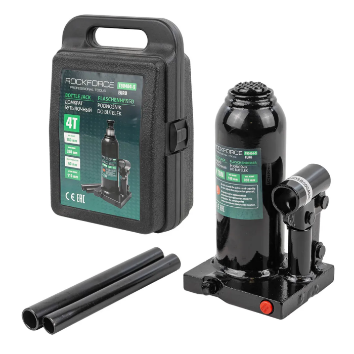 Домкрат бутылочный 4 т с клапаном, 180-350 мм, в кейсе RockForce RF-T90404-S(Euro)