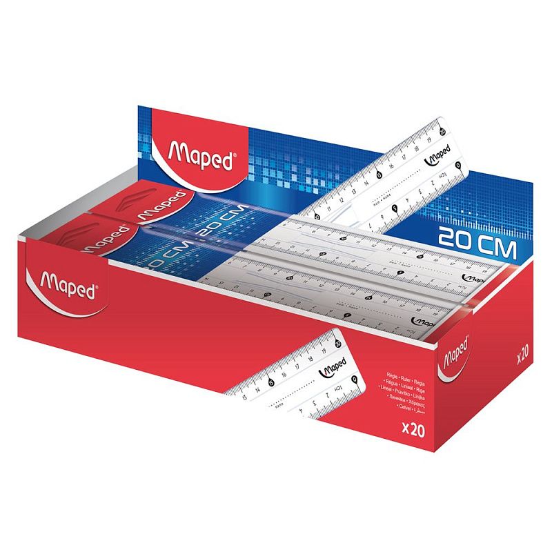 Линейка Maped "Кристалл", 20 см, с держателем, прозрачный