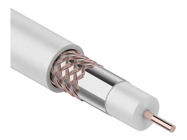 Кабель RG-6U+Cu (75 Ом), Cu/Al/Cu (1,0/Al/48х0,12 мм) 64%, бухта 100 м, белый REXANT 01-2221