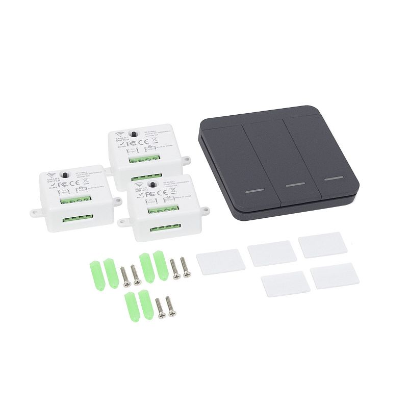 Выключатель беспроводной, с реле, 3 клавиши, графит, AKS 124647