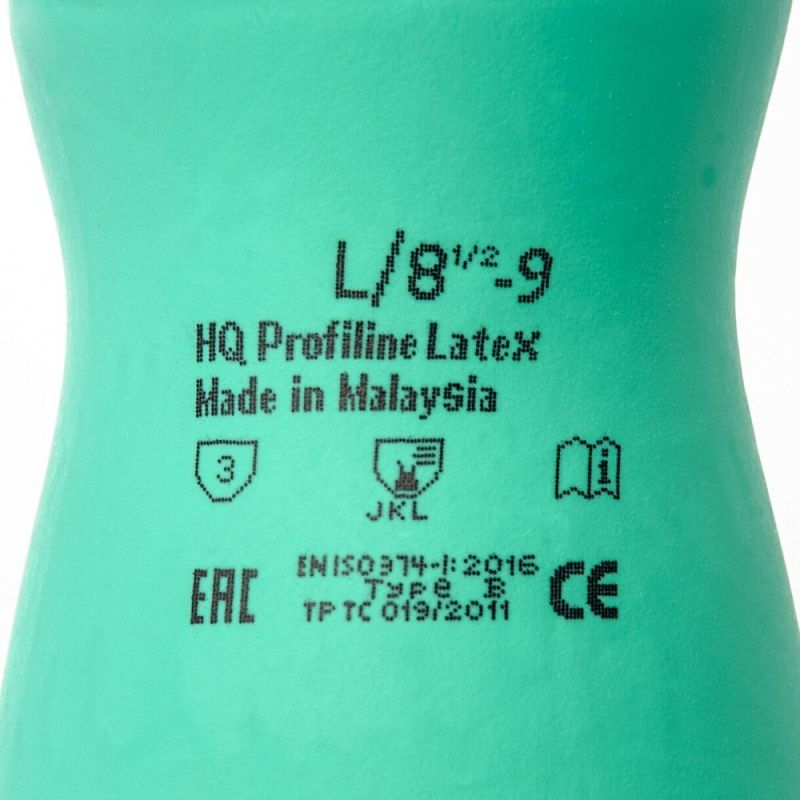 Перчатки латексные HQ Profiline, р-р L, с х/б покрытием, зеленый
