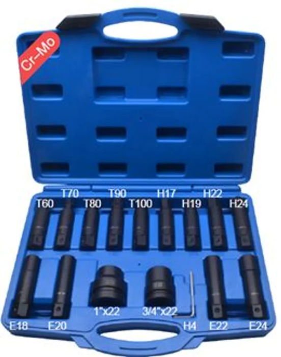 Набор ударгых головок-бит 3/4''&1'' Torx T60-100, HEX H17-24, и глубоких ударных головок Е-профиль 18, 20, 22, 24 мм, 16 пр RockForce RF-3063316