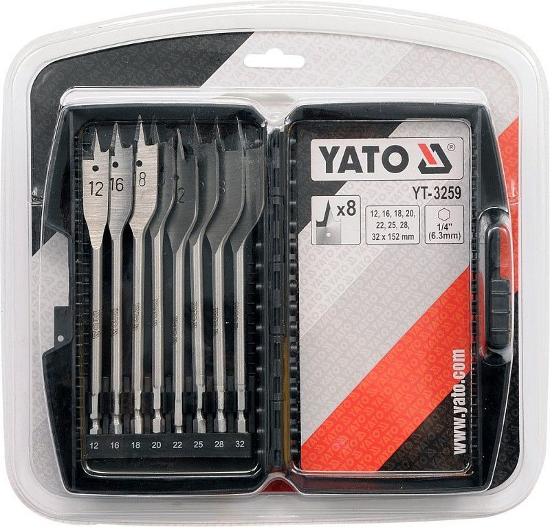 Набор сверл перьевых по дереву 12-32 мм 8 шт. Yato YT-3259