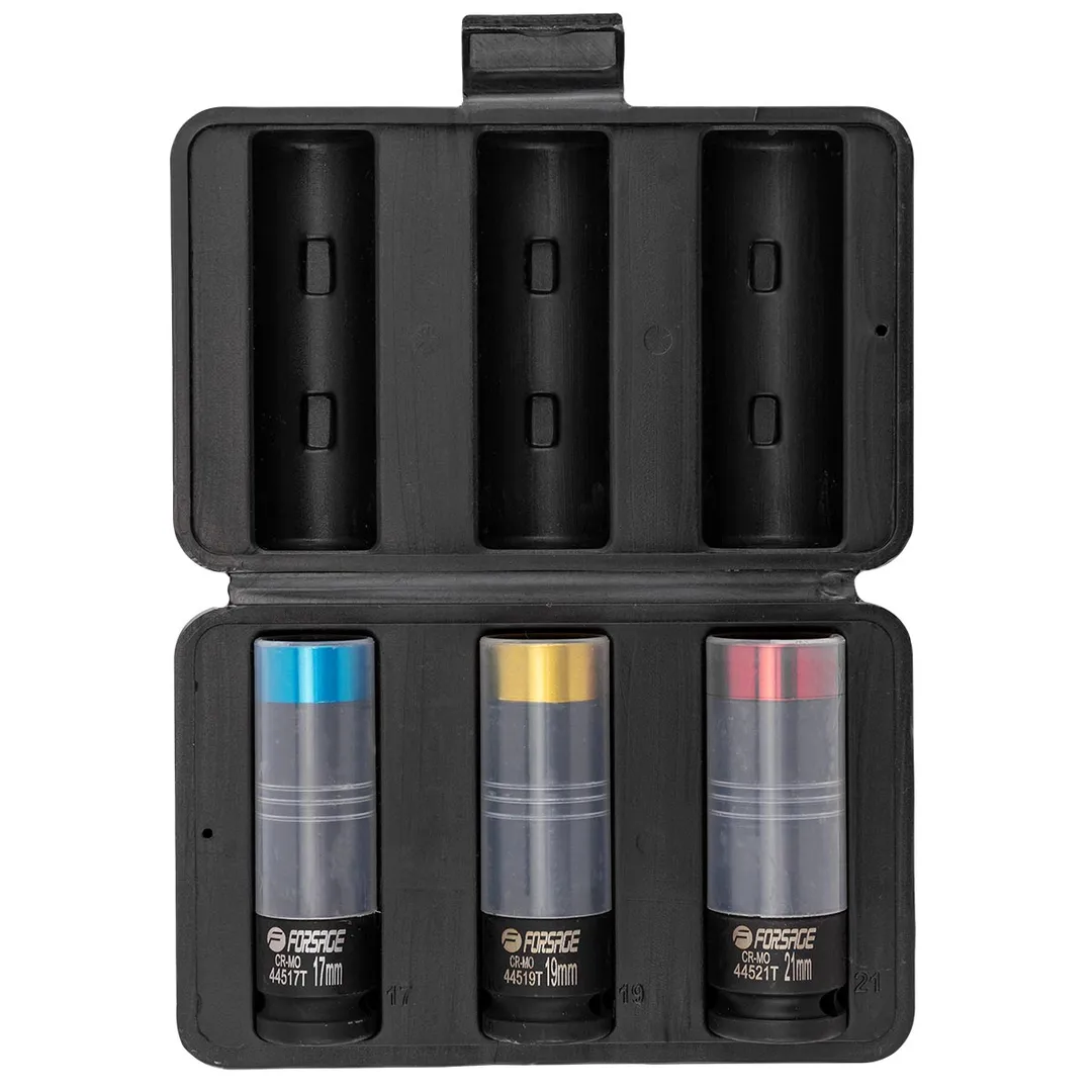 Набор ударных глубоких тонкостенных головок 17, 19, 21 мм 1/2'' 3 пр Forsage F-4035